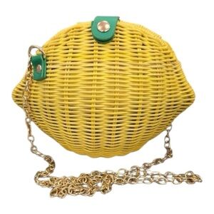 Haute Hippie Lemon Shaped Yellow and Green Viral Wicker Fruit Bag